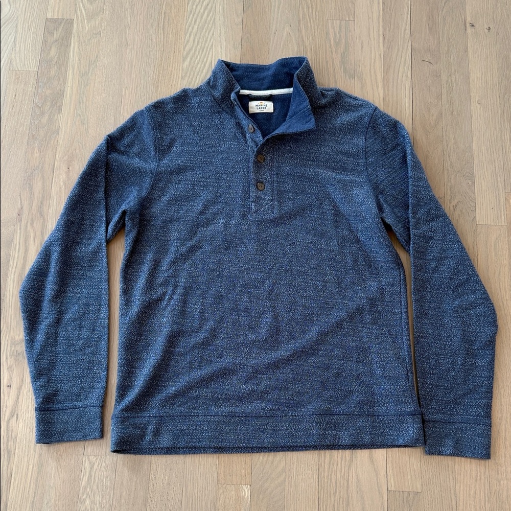 Marine Layer Quarter Button Gray Blue Pullover
